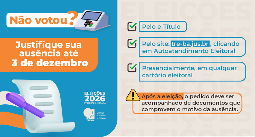 Eleitorado pode justificar ausência nas Eleições 2026 pelo aplicativo e-Título