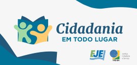 identidade visual do projeto apresenta dois bonecos — um verde e outro amarelo — com os braços e...