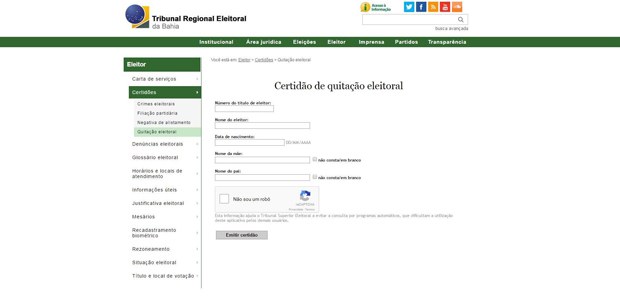 Eleitores poderão emitir certidão de quitação pela internet durante o recesso do TRE-BA