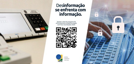 Imagem sobre o enfrentamento a desinformação, com QR Code.
