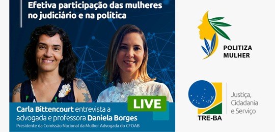 Imagem de divulgação da Live do dia 06-07-2020 sobre a participação da mulher na política.