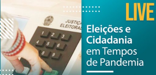 Uma mão apertando a tecla "Confirma" de uma urna eletrônica e, ao lado, a inscrição: Eleições e ...