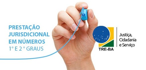Uma mão segurando uma caneta e, ao lado, a inscrição: Prestação jurisdicional em números - 1º e ...