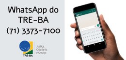 Imagem de um celular com o número do Whatsapp da ASCOM do TRE-BA.