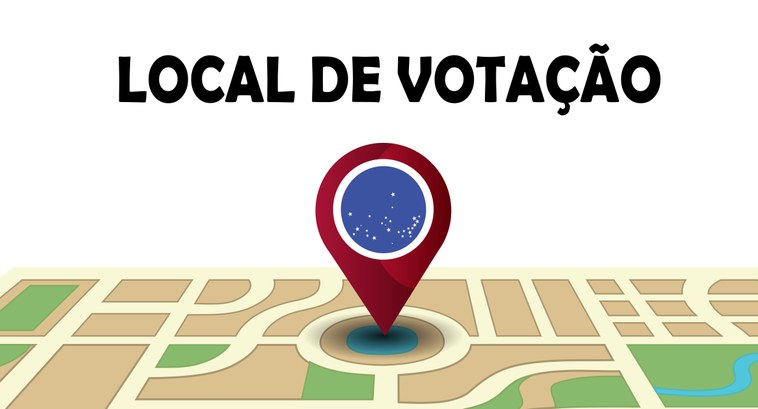 TRE-MT Local de Votação Imagem mostra mapa e o simbolo do GPS com a logo do TRE. Acima os dizeres "Local de Votação"